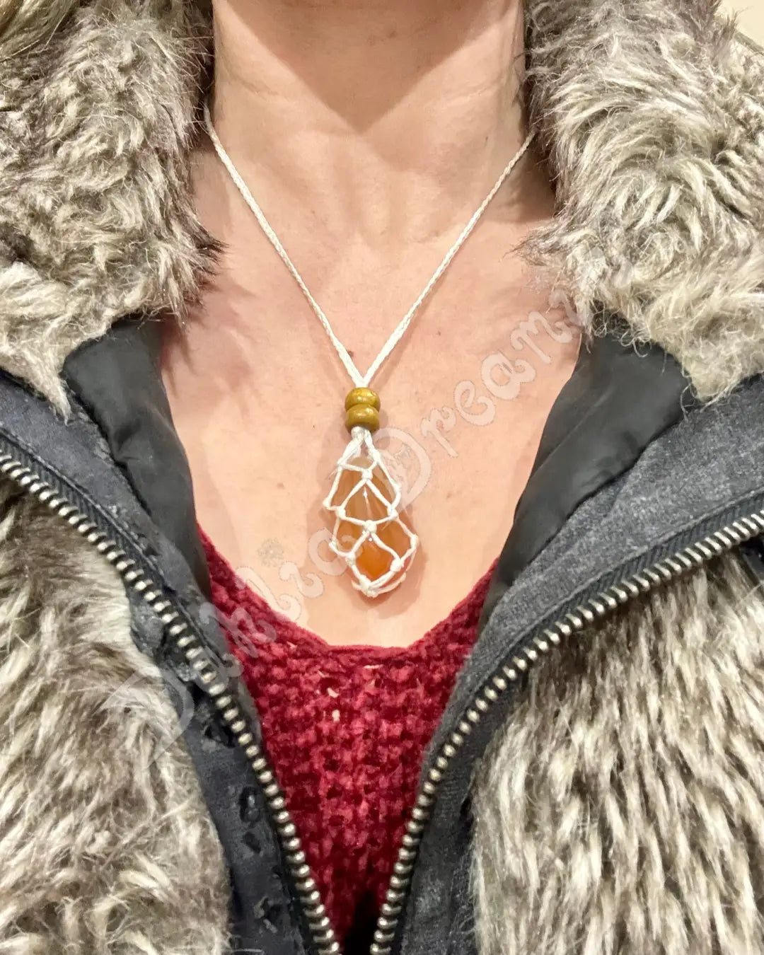 Citrine With White Cord Necklace Pouch