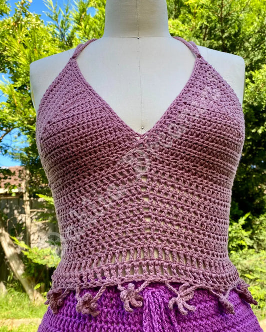 Flower Crop Halter Crochet Top