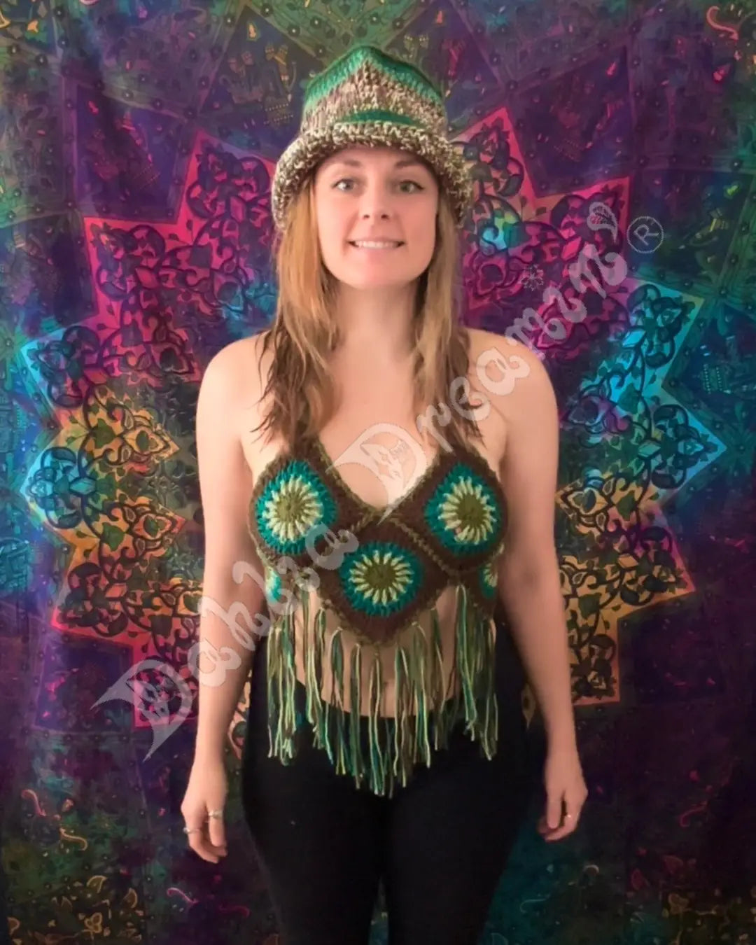 Green Flower Crochet Top