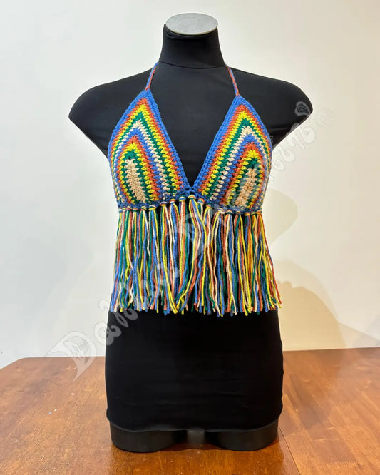 River Bank Striped Halter Crochet Top